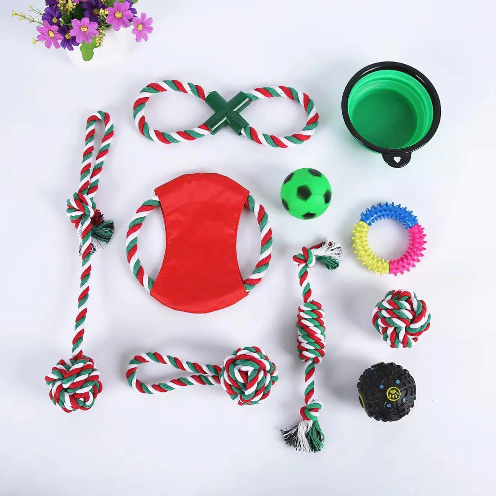 Christmas Cotton Rope Dog Toy Set