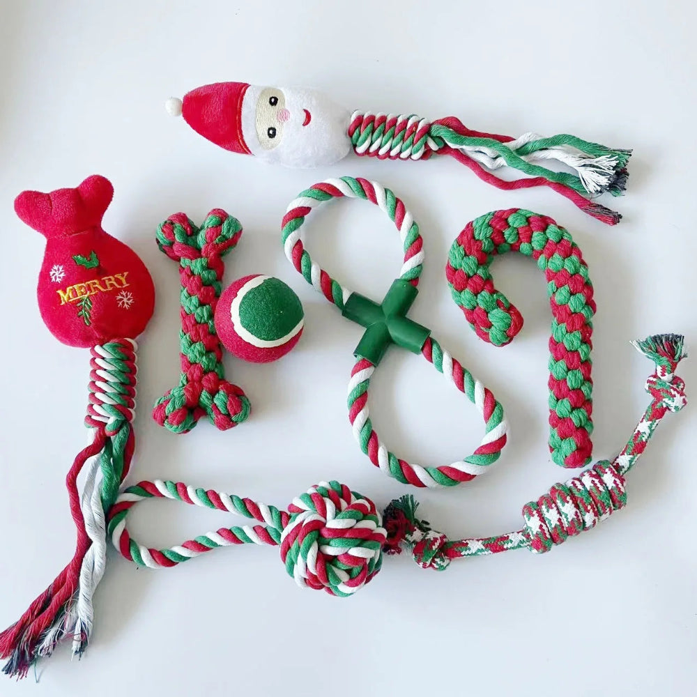 Christmas Cotton Rope Dog Toy Set