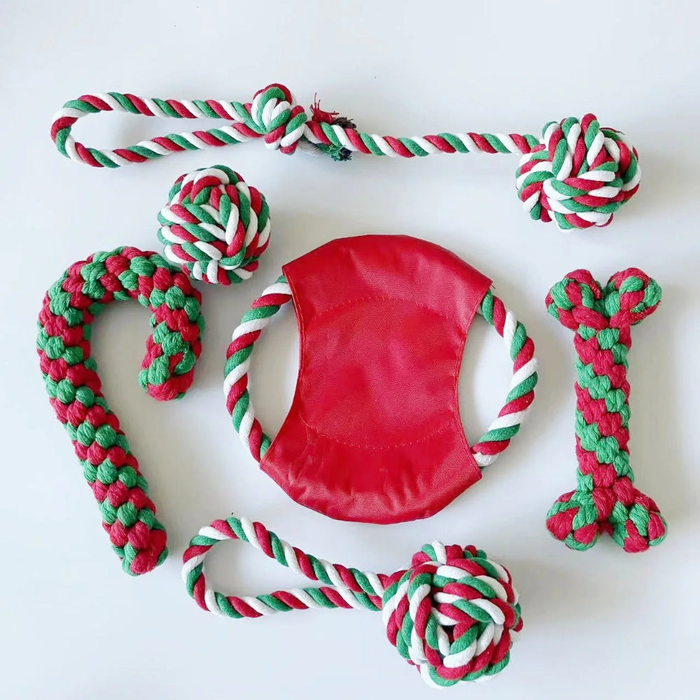 Christmas Cotton Rope Dog Toy Set