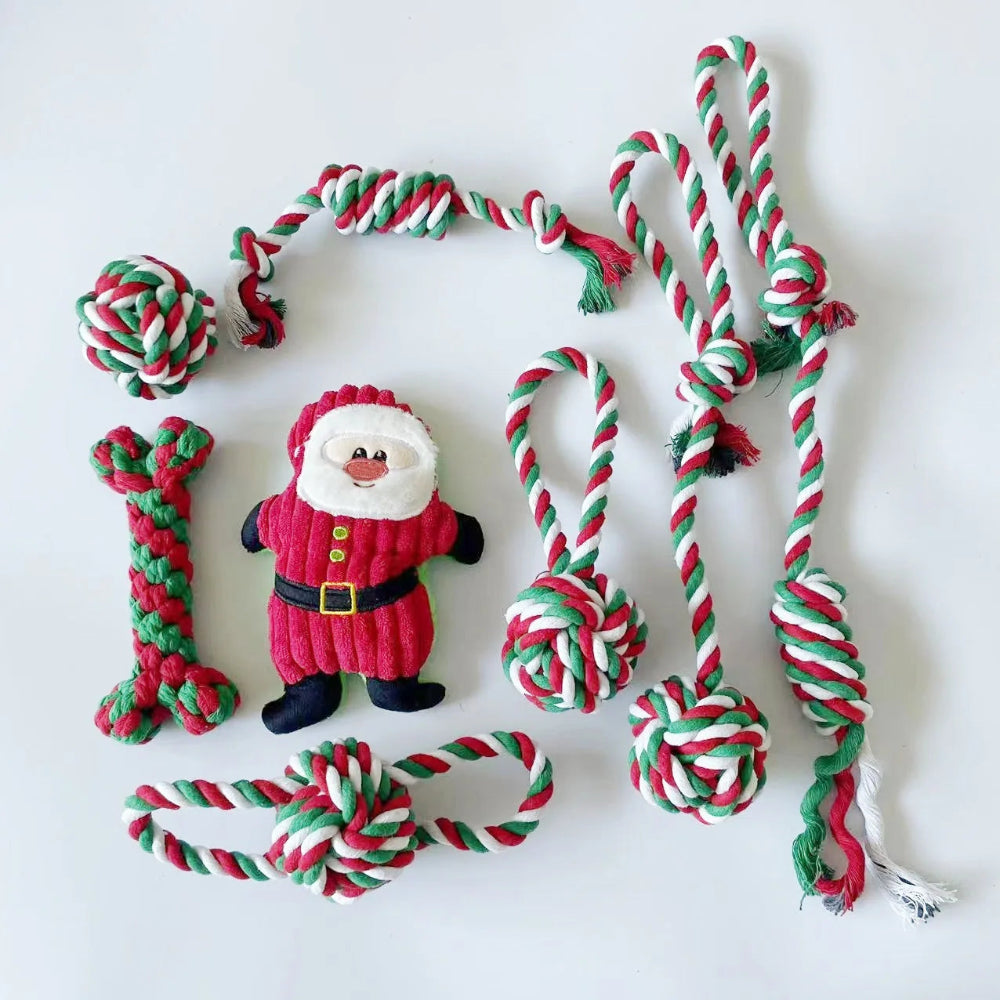 Christmas Cotton Rope Dog Toy Set