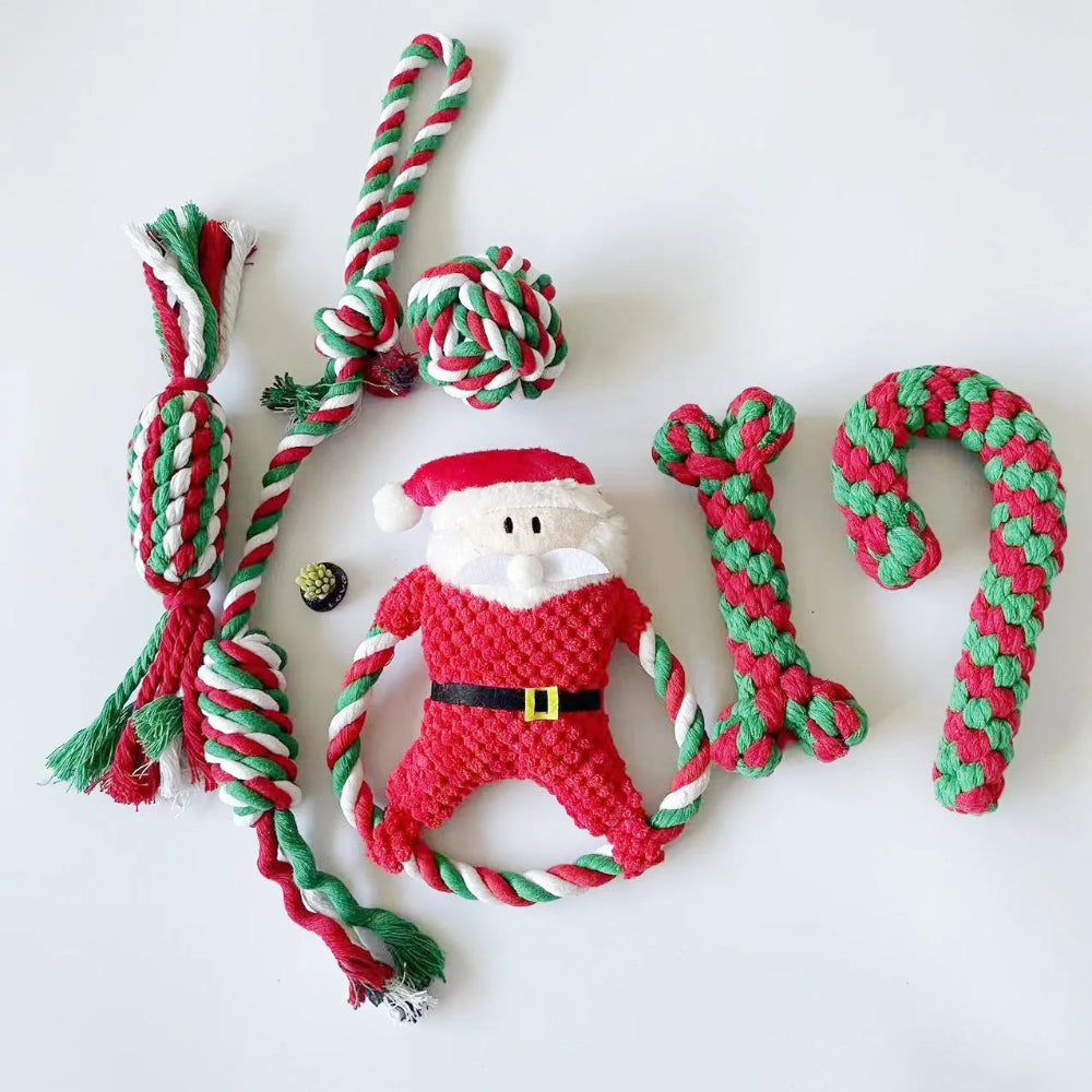 Christmas Cotton Rope Dog Toy Set