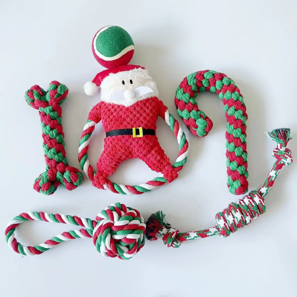 Christmas Cotton Rope Dog Toy Set