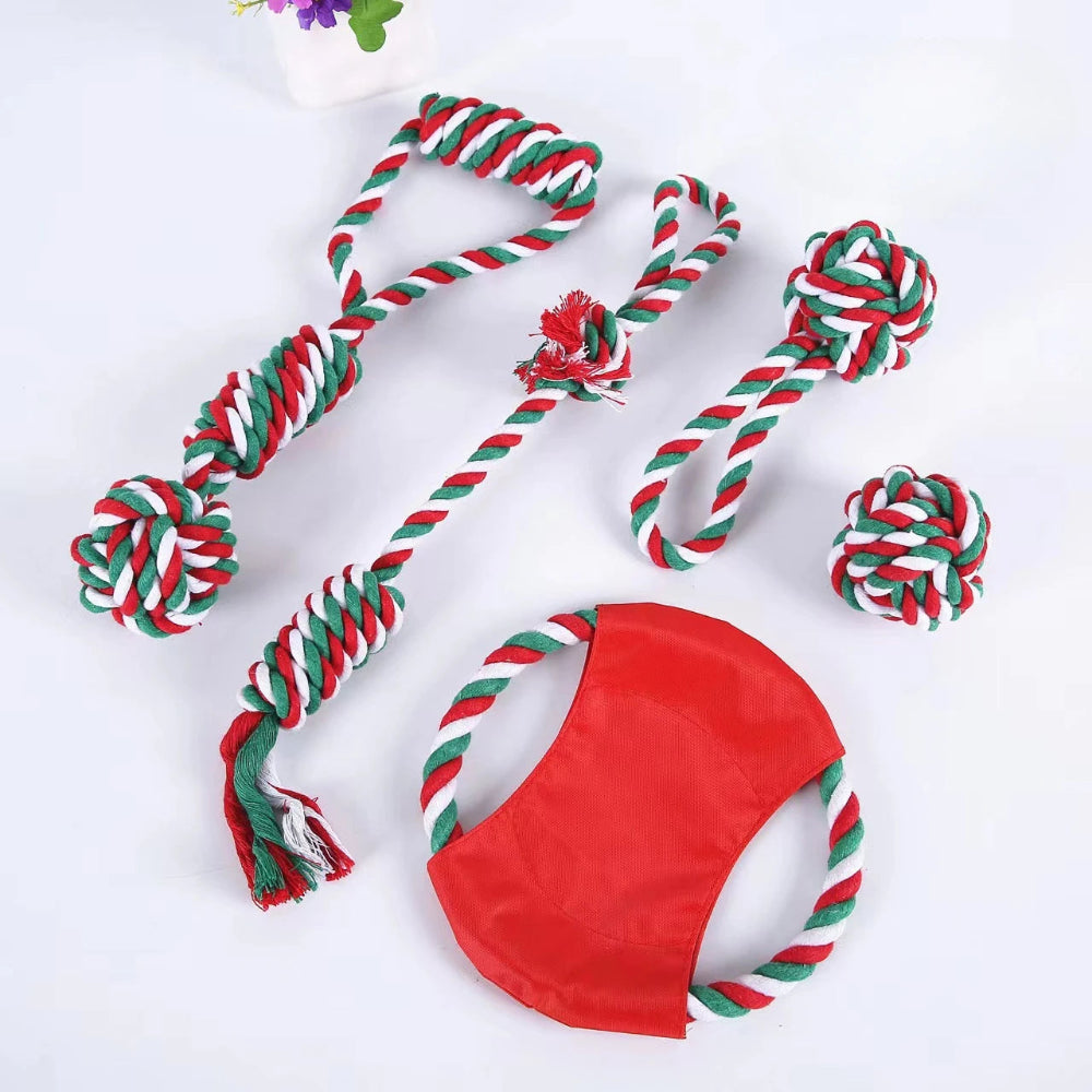 Christmas Cotton Rope Dog Toy Set