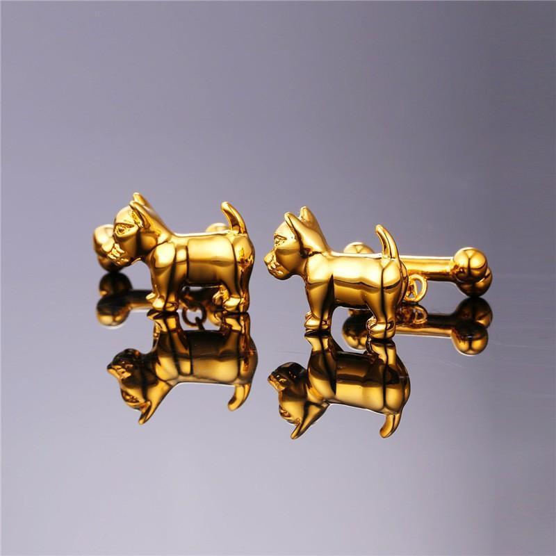 Gold & Silver Dog Cuff-links Mens Dog Cufflinks Happy Paws 