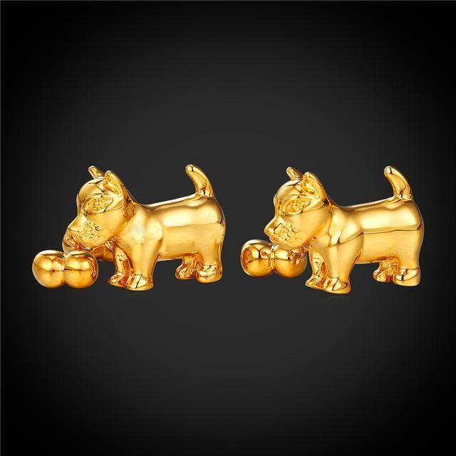 Gold & Silver Dog Cuff-links Mens Dog Cufflinks Happy Paws Gold 